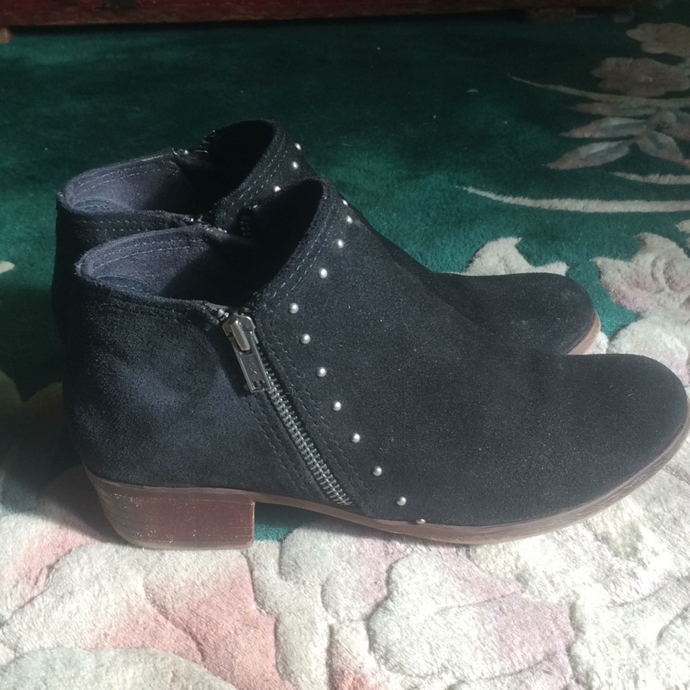 Minnetonka Black suede booties with studded detail